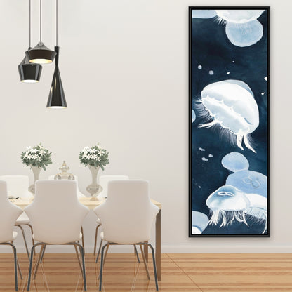 Toile encadrée bleue Méduse | Décoration d'intérieur sur le thème des animaux aquatiques