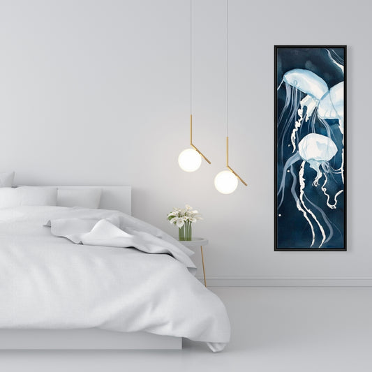 Toile décorative encadrée bleue représentant les animaux de la chambre de Méduse