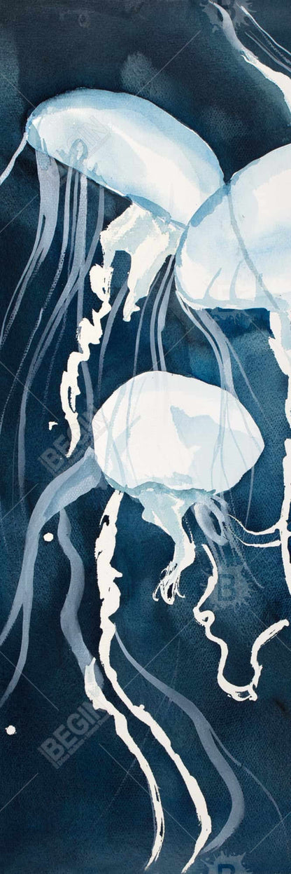 Toile décorative encadrée bleue représentant les animaux de la chambre de Méduse