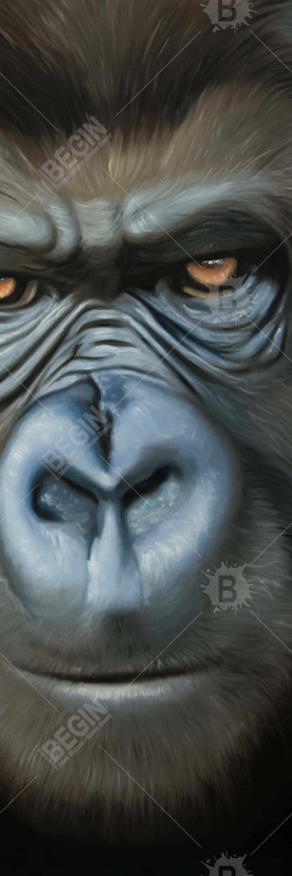 Toile représentant un visage de gorille | Décoration d'intérieur encadrée avec un animal marron