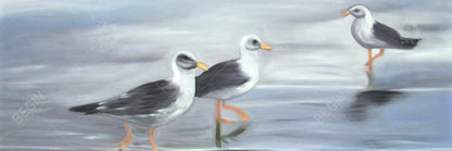 Three Gulls Canvas - Blue Bird Living Room Decor Wall Art