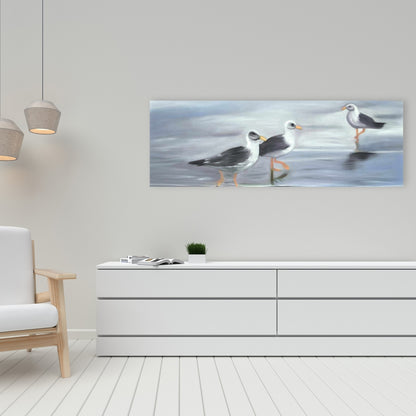 Three Gulls Canvas - Blue Bird Living Room Decor Wall Art