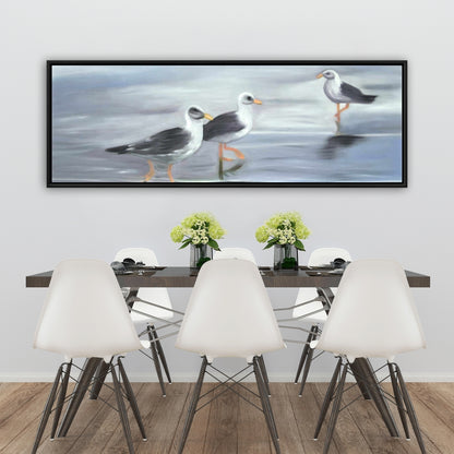 Toile encadrée bleue « Trois Mouettes » | Décoration de salon