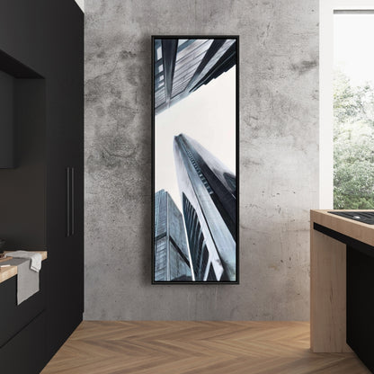 Perspective View of Skyscraper - Blue Cities Framed Canvas