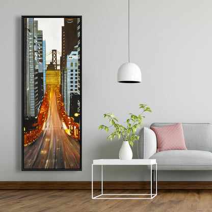 San Francisco by Night Framed Canvas | Blue Scenic Wall Art