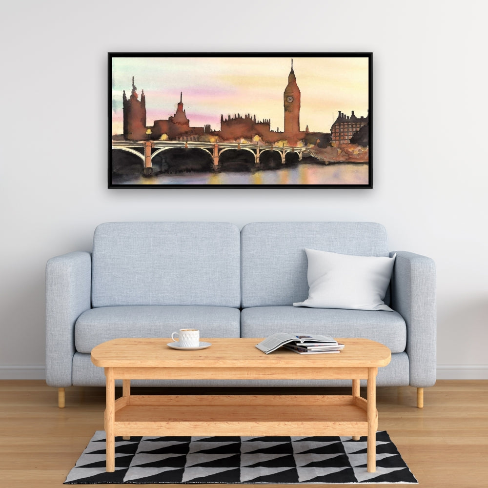 Blue Building Framed Canvas - Sunset on Big Ben Home Decor
