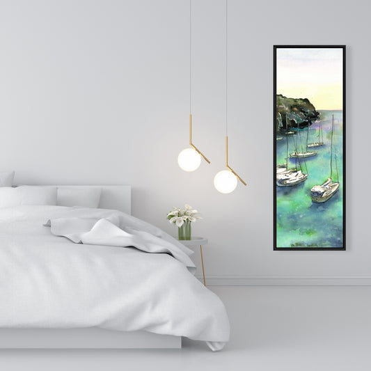 Toile verte côtière - Décor de bateaux à Cala Macarella