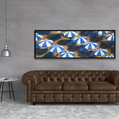 Toile encadrée « Parasols de plage bleu côtier » | Décoration d'intérieur