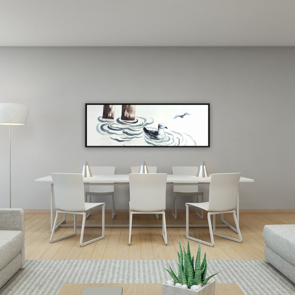 Toile encadrée bleu marine mouette | Décoration de salle de bain