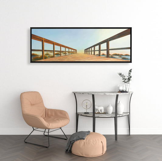 Toile encadrée bleu marine « Passerelle Plage » | Décoration d'intérieur