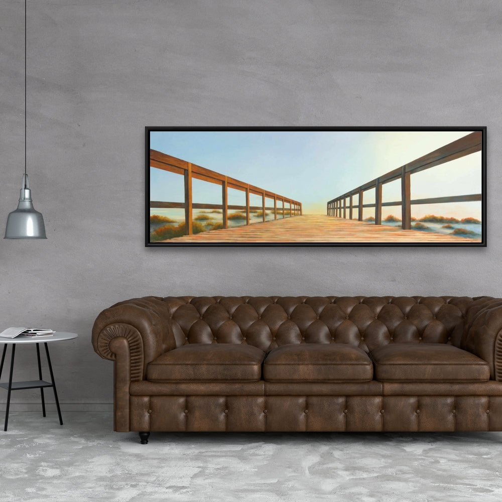Toile encadrée bleu marine « Passerelle Plage » | Décoration d'intérieur