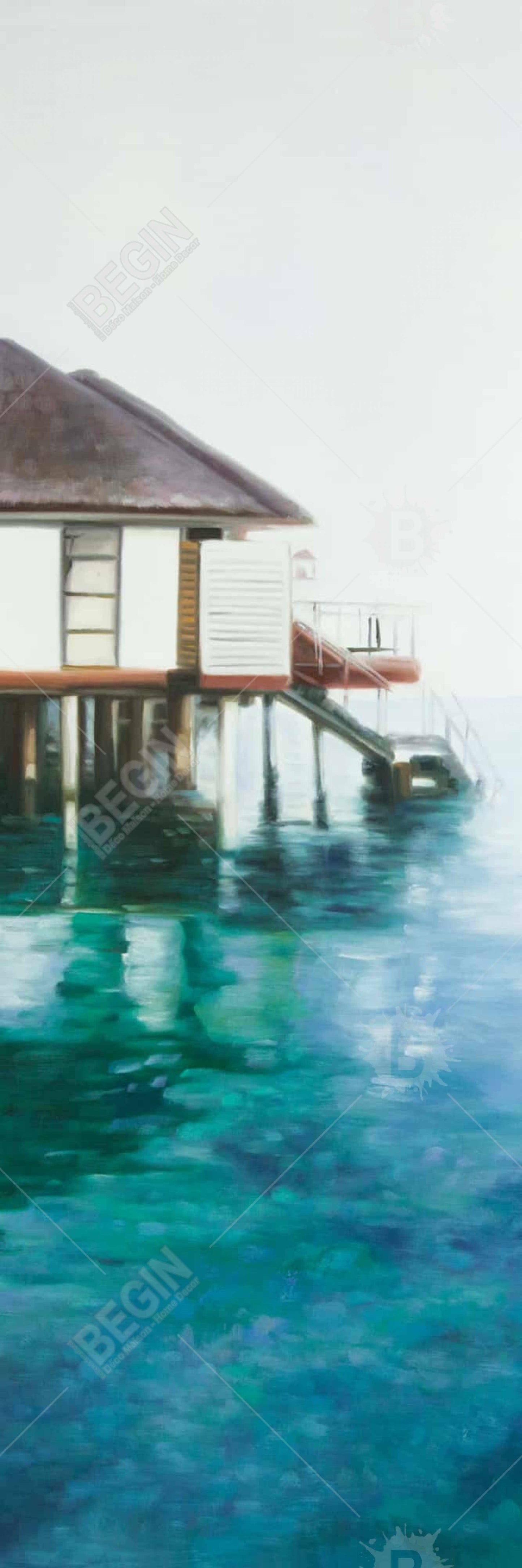 Toile encadrée « Dream Travel » turquoise pour salle de bain côtière