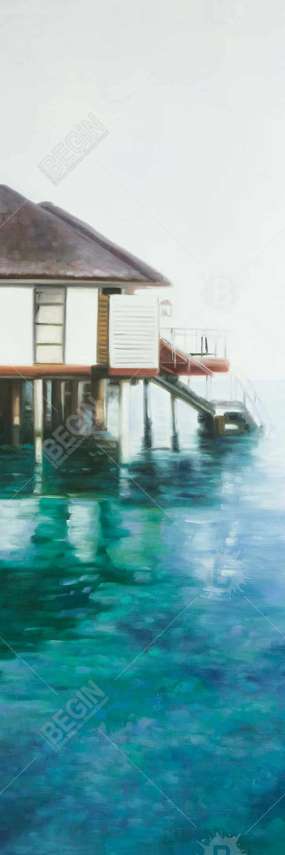 Toile encadrée « Dream Travel » turquoise pour salle de bain côtière