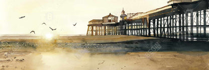 Toile « Coucher de soleil à la plage » | Cadre beige | Décoration d'intérieur