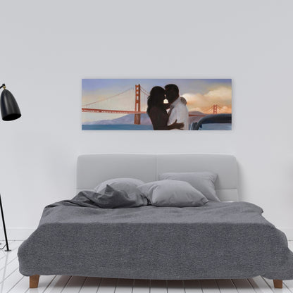 Blue Bedroom Bridge Canvas | Loving Couple San Francisco Art