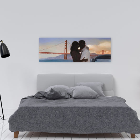 Blue Bedroom Bridge Canvas | Loving Couple San Francisco Art