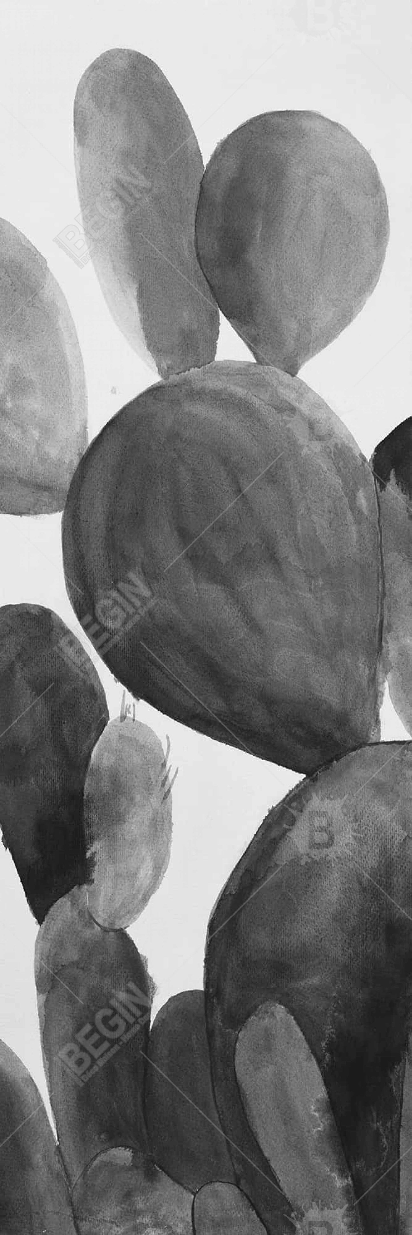Toile de chambre exotique grise | Décoration cactus en nuances de gris