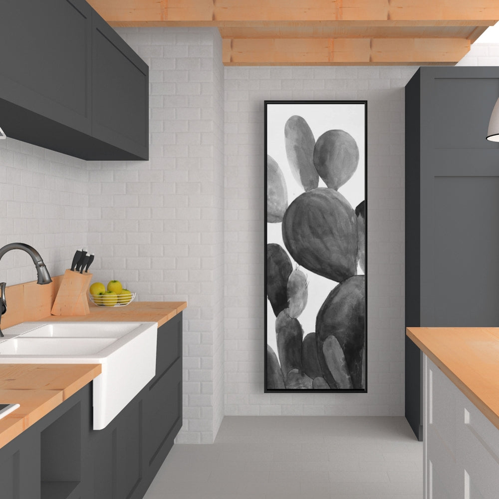 Toile de chambre exotique grise | Décoration cactus en nuances de gris