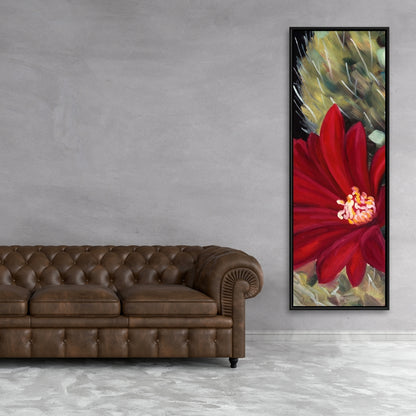Fleur de cactus rouge Echinopsis | Toile décorative encadrée noire