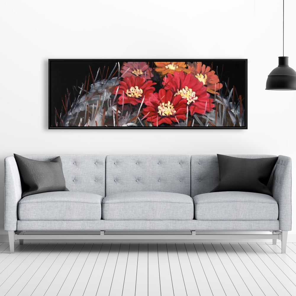 Cactus Mammillaria en fleurs | Toile encadrée florale