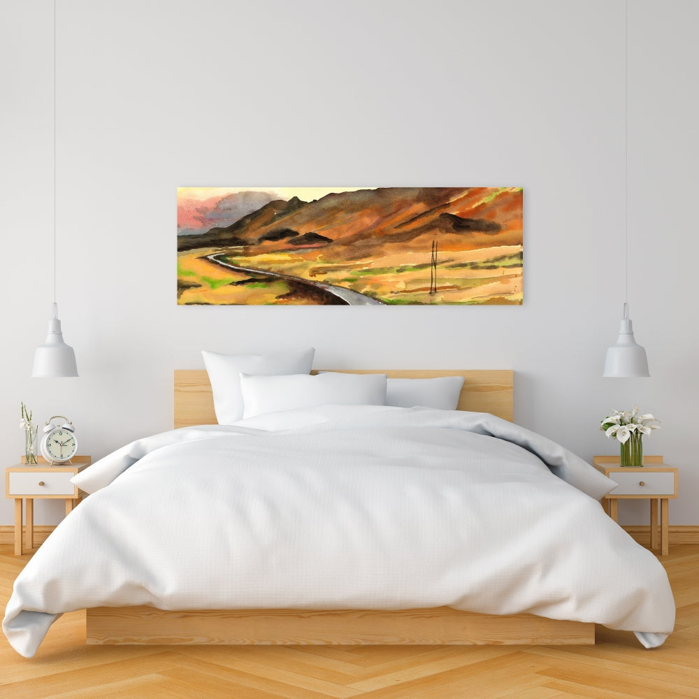 On the Road in Iceland Canvas - Bedroom Mountains Brown Decor
