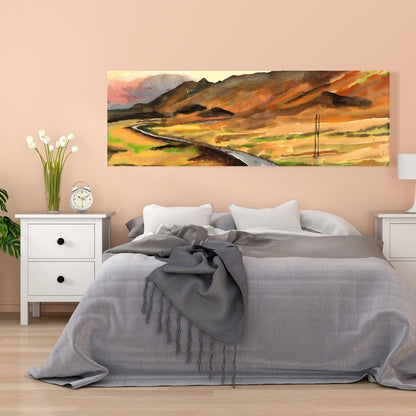 On the Road in Iceland Canvas - Bedroom Mountains Brown Decor