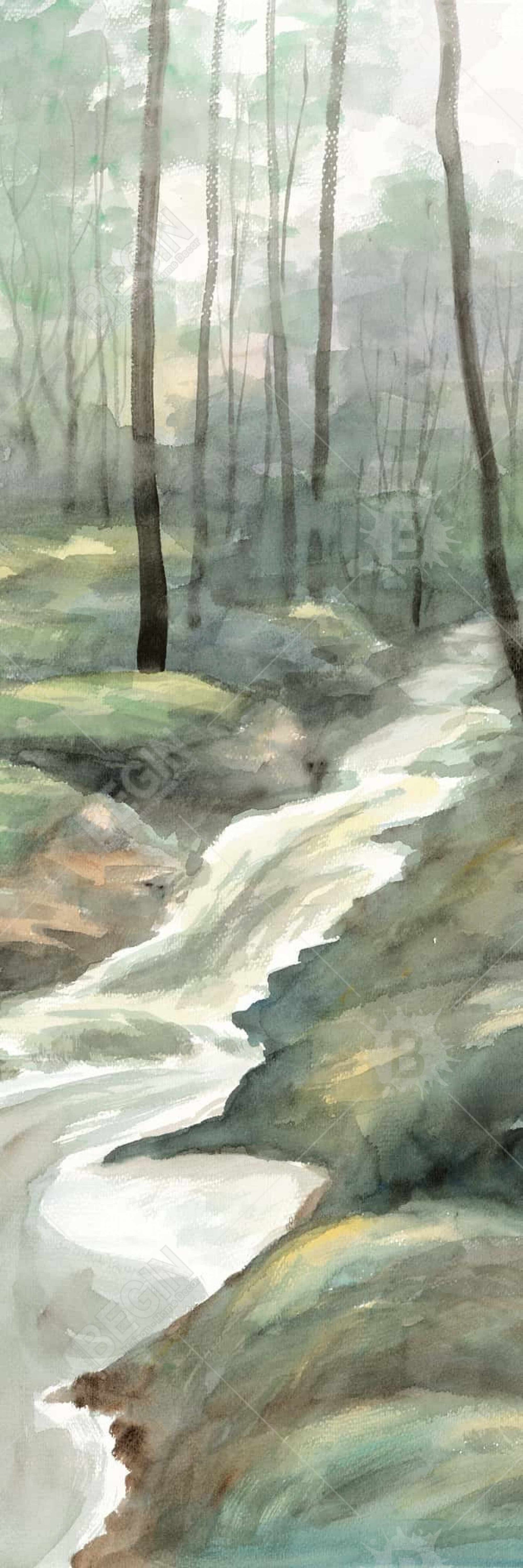 Waterfall Illustrative Landscapes Trees Framed Canvas Decor