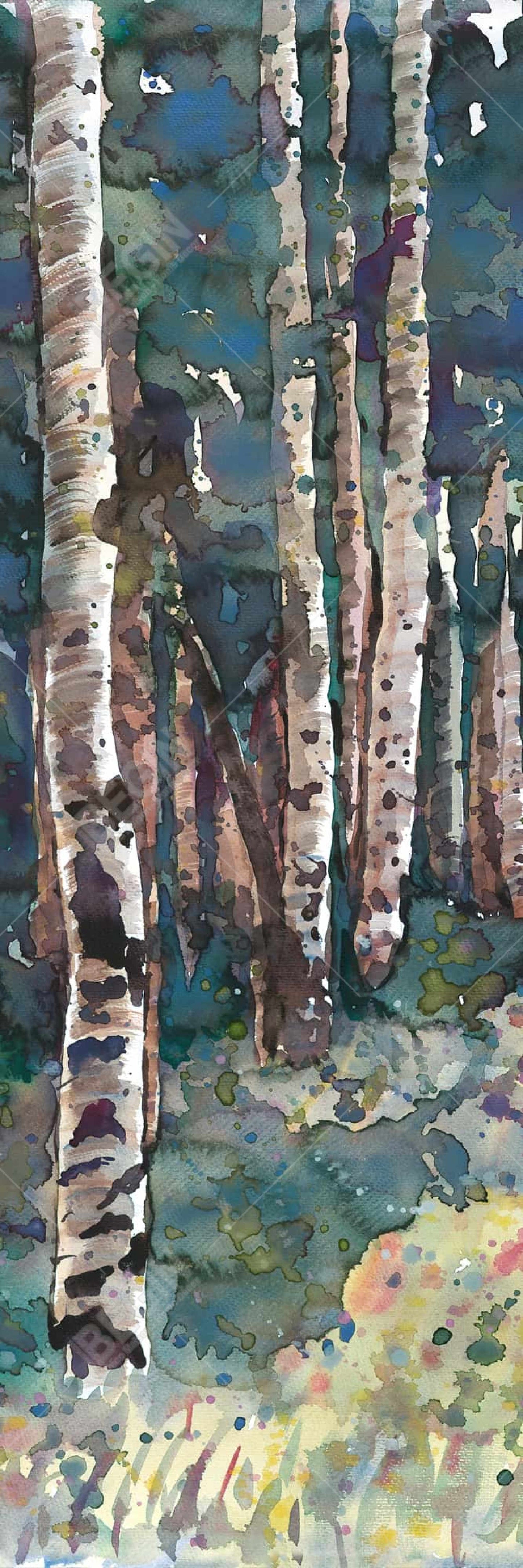Birches Canvas Art | Illustrative Landscape Trees Home Decor