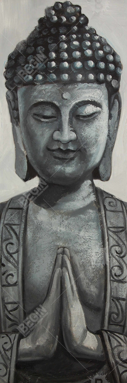 Gray Asian Framed Buddha Canvas | Elegant Bedroom Wall Art