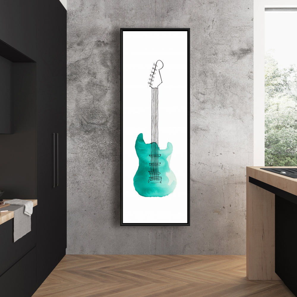 Toile de guitare électrique turquoise – Décoration de salon rétro