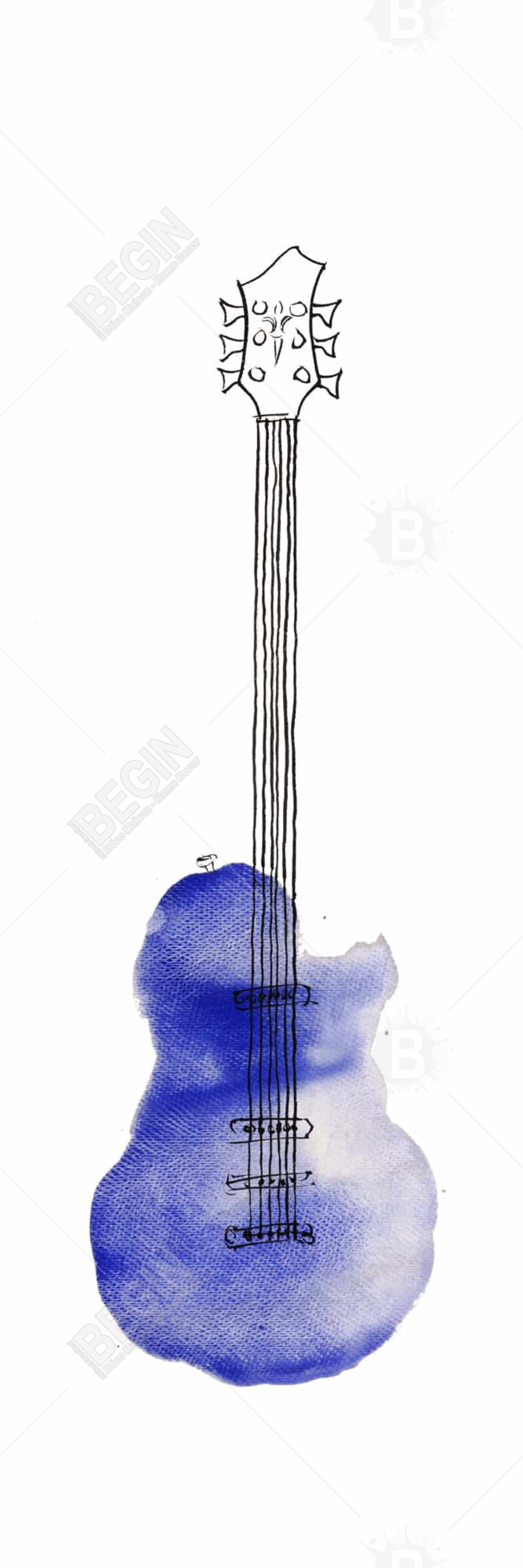 Blue Guitar Retro Canvas | Musical Framed Art for Livingroom