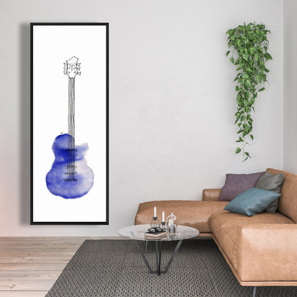 Blue Guitar Retro Canvas | Musical Framed Art for Livingroom