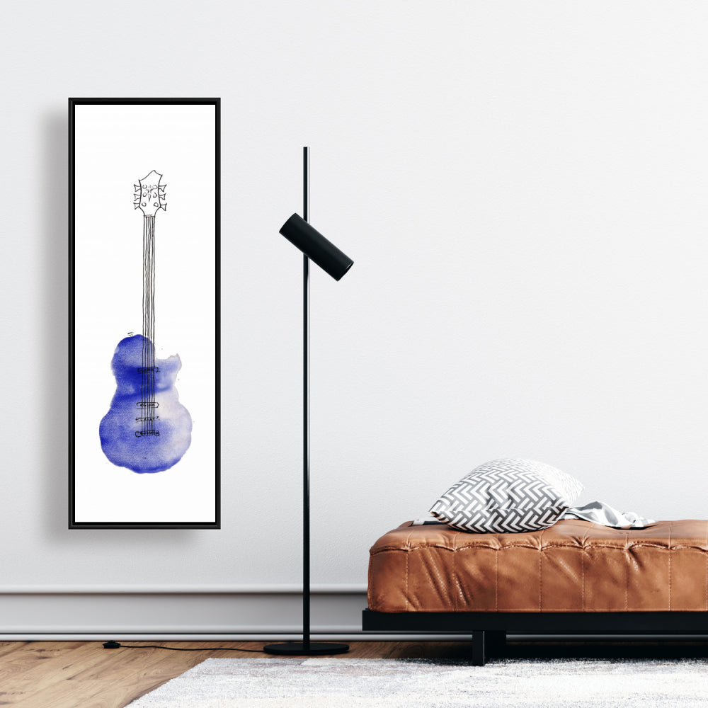 Blue Guitar Retro Canvas | Musical Framed Art for Livingroom