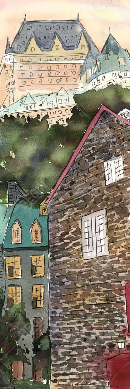 Toile du Château Frontenac | Décoration d'intérieur encadrée avec arbres bruns