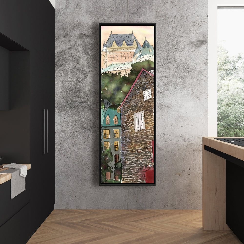 Toile du Château Frontenac | Décoration d'intérieur encadrée avec arbres bruns
