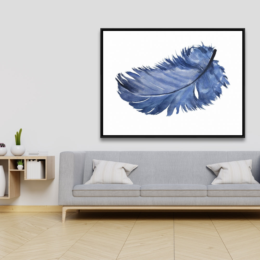 Bohemian Animals Bedroom | Watercolor Blue Feather Canvas Decor