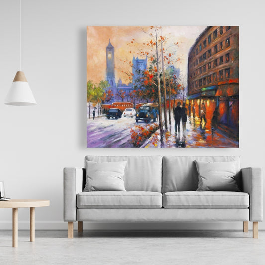 City by Fall - Street Scenery Trees Blue Canvas Home Decor