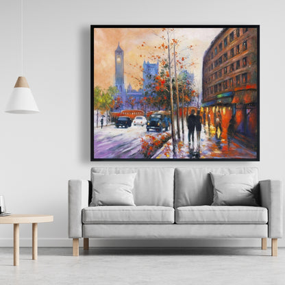 Toile pour chambre à coucher « Ville près des arbres d'automne » | Décoration d'intérieur contemporaine