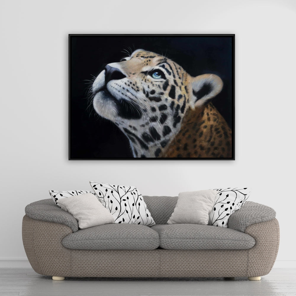 Realistic Leopard Face | African White Framed Canvas Decor