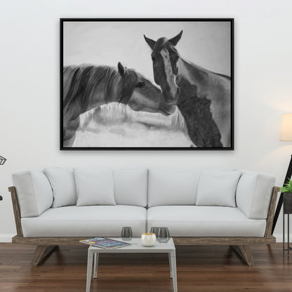 Horses Lover Monochrome Framed Canvas | Farm Animals Decor