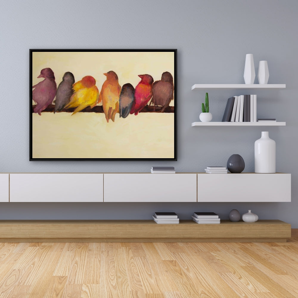 Yellow Contemporary Bird Family Framed Canvas | Home Decor