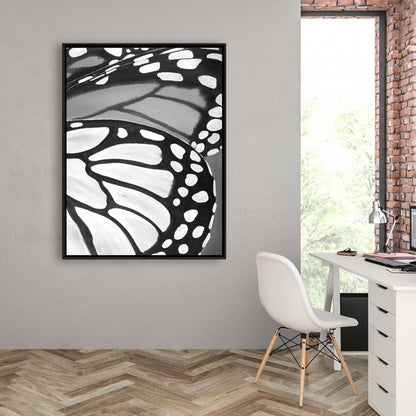 Toile Gros plan d'ailes de papillon | Décoration de chambre monochrome blanche