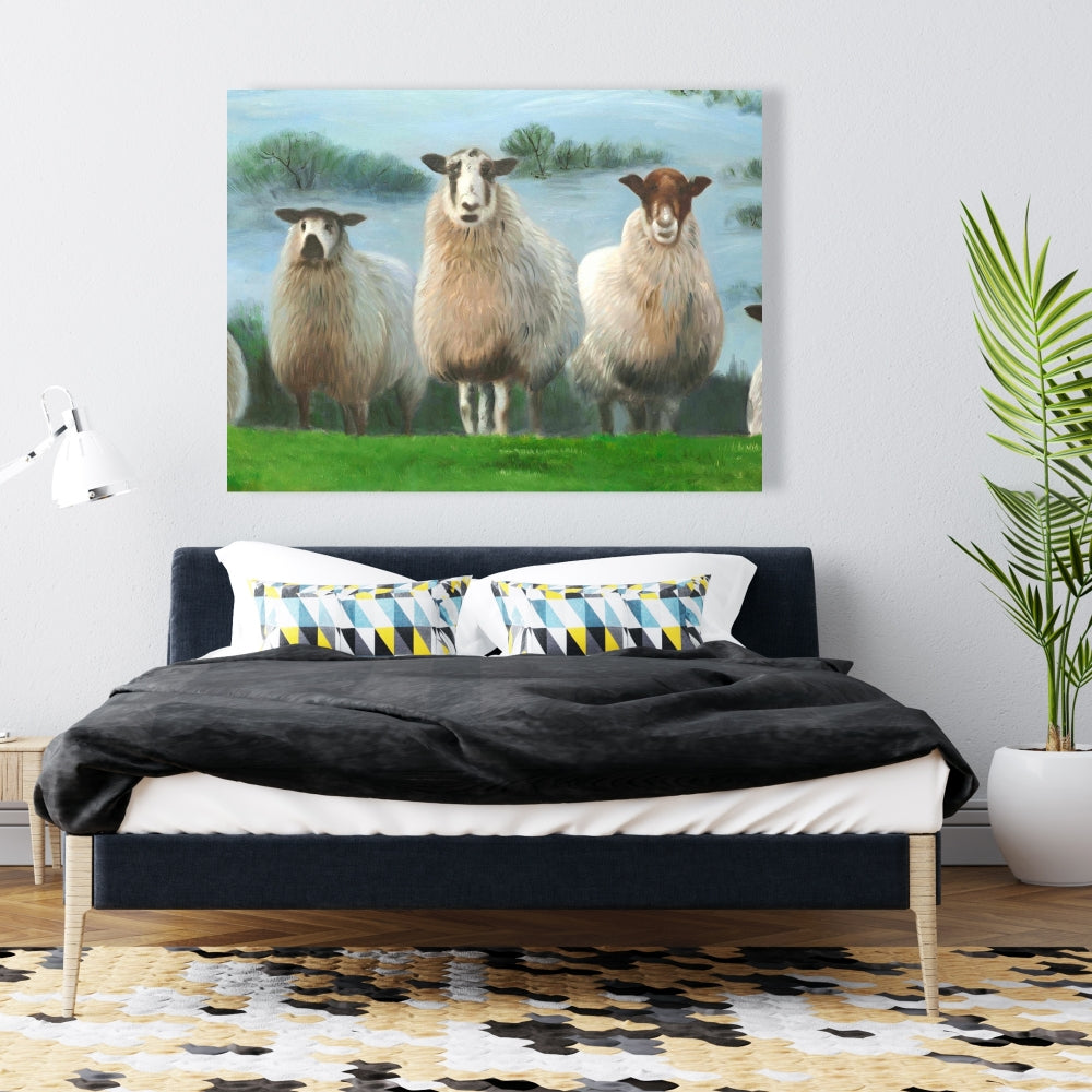 Flock of Sheep Canvas - Rustic Farm Animal Home Decor Art