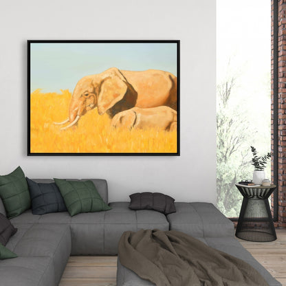 Elephant Blue Bedroom Framed Canvas | Elephant and Little One