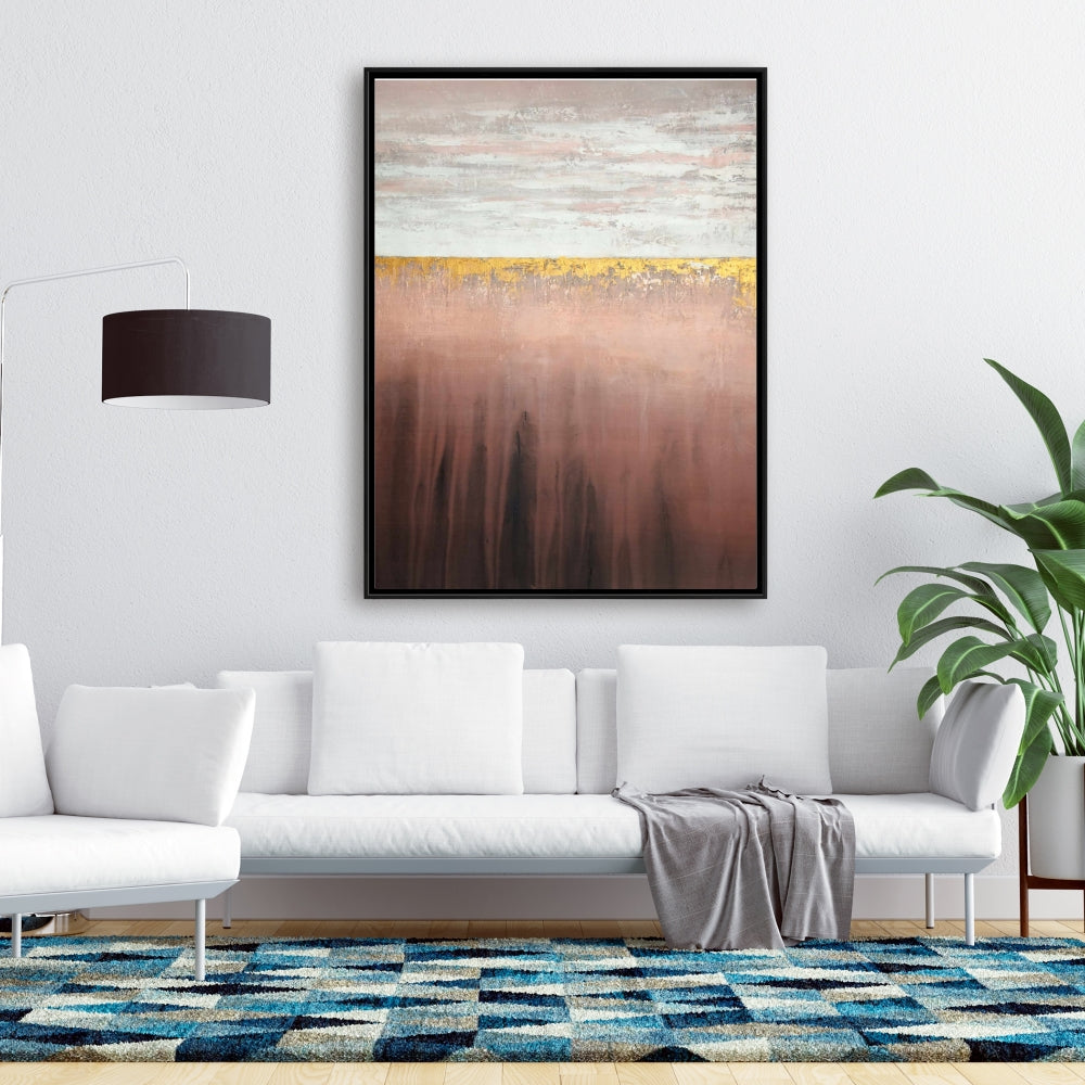 Toile encadrée « Formes de chambre à coucher » rose doré et blanc | Décoration d'intérieur