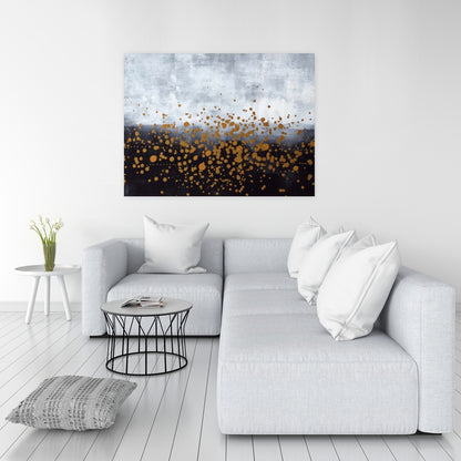 Gold Paint Splash on Gray Canvas | Abstract Bedroom Decor