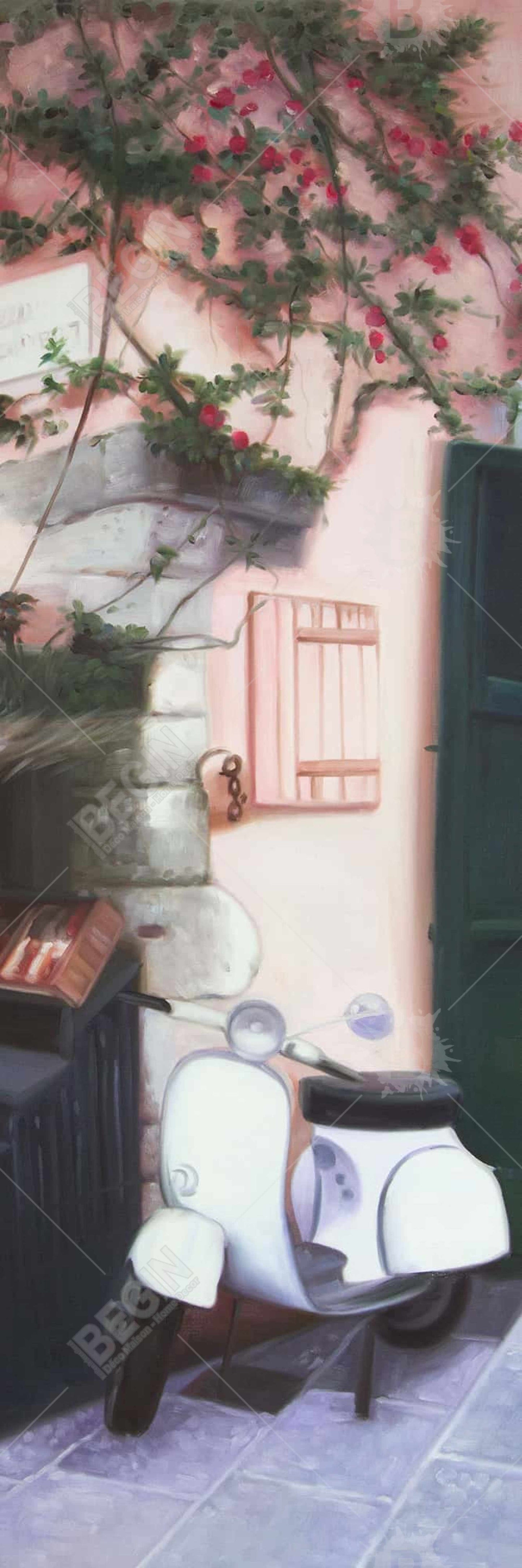 Kiosk in Italy Coral Framed Canvas - Bedroom Decor Art