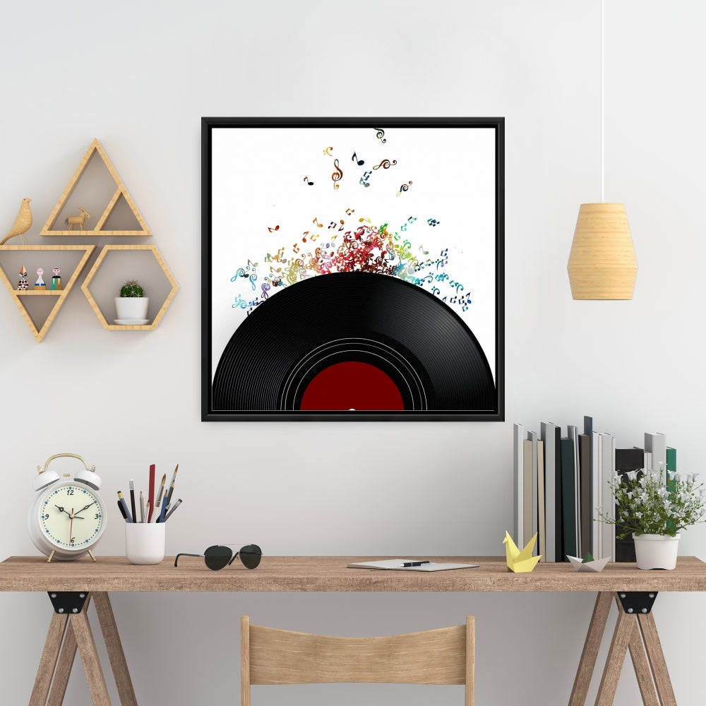 Black Bedroom Art - Notes Escaping from a Vinyl Record Canvas