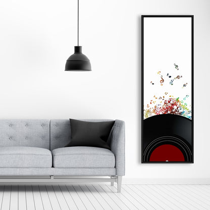 Black Bedroom Art - Notes Escaping from a Vinyl Record Canvas