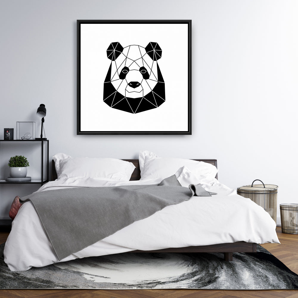 Toile encadrée blanche rétro motif panda géométrique | Décoration d'intérieur